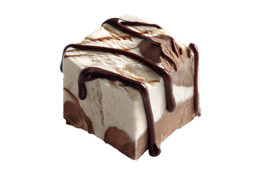 Decadent coffee mocha fudge ice cream scoop with rich chocolate swirls and creamy texture, isolated on transparent background in PNG style for premium dessert cutout and digital design projects