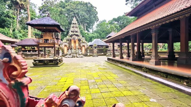 Profile view of a temple complex with unique Balinese architecture in Indonesia.