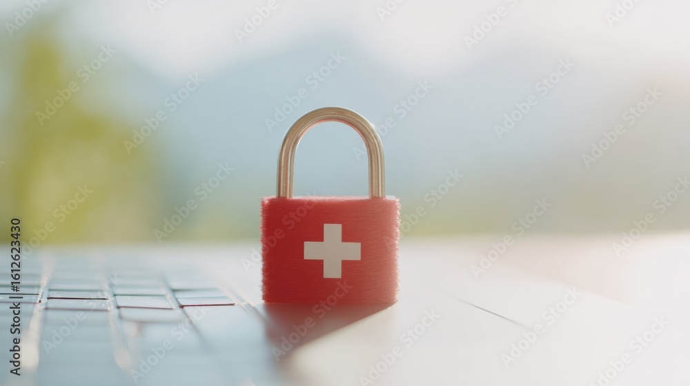 Aufkleber modern vulnerability scan red padlock on laptop keyboard premium cybersecurity and malware protectio