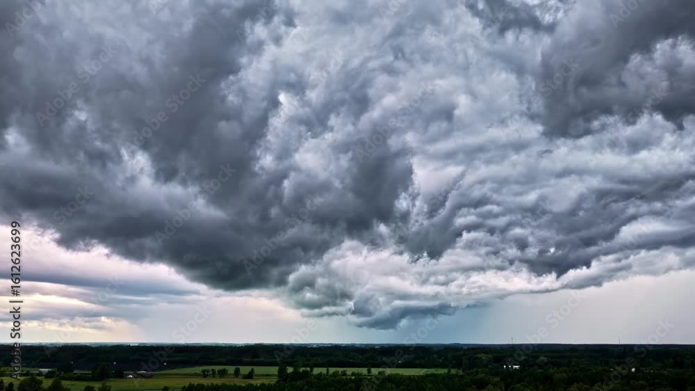 Poster dramatic time lapse capturing heavy clouds swiftly moving across a dynamic sky scene.