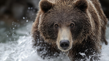 Brown bear wild animal water fur nature closeup powerful intense mammal