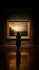 Woman silhouette art painting gallery museum contemplative reflection