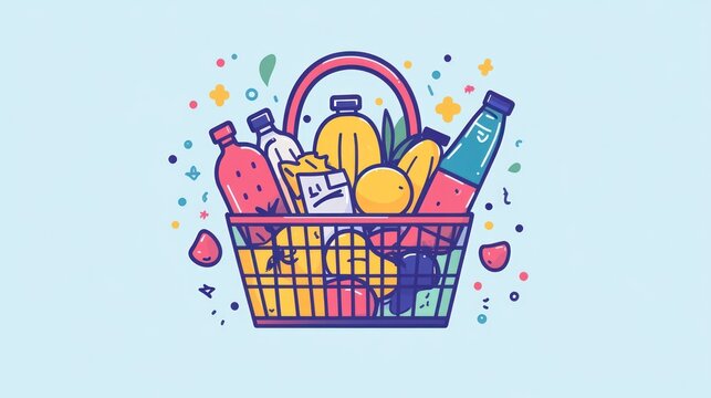 Colorful grocery basket with assorted produce. Possible use stock image for food, shopping, or healthy living