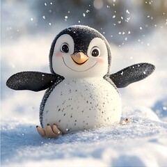 Penguin belly flattens snow while posing adorably high resolution picture
