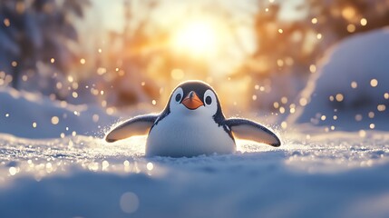 Penguin belly sliding through icy antarctic hillside high resolution picture
