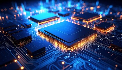 Obraz premium Futuristic Microchip Technology and Circuit Board