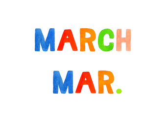 MARCH（マーチ・3月）のカラフルな手書き文字