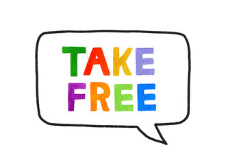 TAKE FREE（テイクフリー）のカラフルな手書き文字とフキダシ