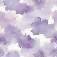 An abstract seamless pattern of soft purple and lavender watercolor washes. Gentle, dreamy design featuring cloudy ink blots on a light background.