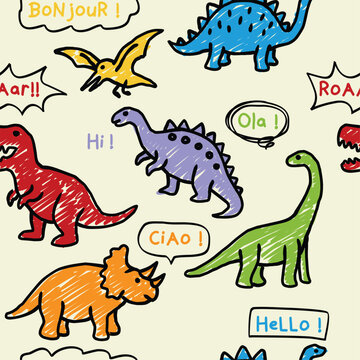 Colorful Cute Dinosaur Pattern with Speech Bubbles for Kids.eps
