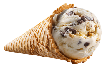 Grand Slam chocolate chip cookie dough ice cream scoop with gooey cookie chunks and rich creamy swirls, isolated on transparent PNG background for premium dessert cutout and digital food designs