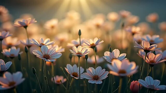 Gentle Daisies Blooming under the Warm Sunlight in a Beautiful Field