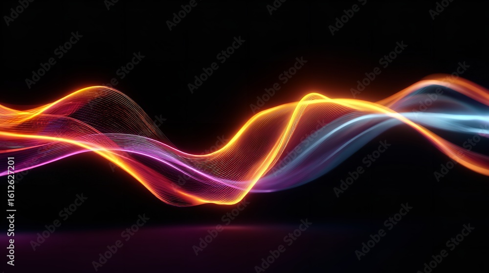 Poster abstract orange purple blue light wave flow dynamic design background art curve lines shiny color