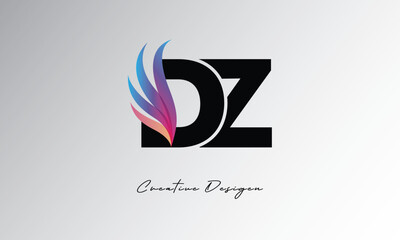 DZ Feather Gradient Logo – Elegant Wing Monogram for Modern Branding & Visual Identity Design