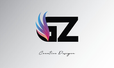 GZ Feather Gradient Logo – Elegant Wing Monogram for Modern Branding & Visual Identity Design