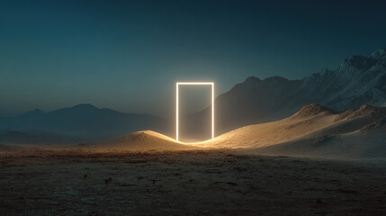 Abstract neon glowing square door frame