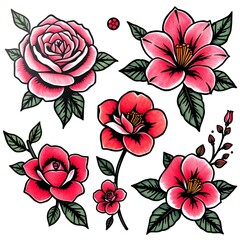 Red Flowers with Thick Outlines
