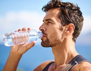 Athletic Drinking Fresh Water Outdoors