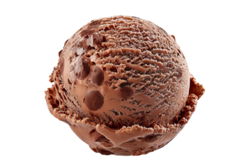 Decadent chunky chocolate bean ice‑cream scoop with glossy swirls and crunchy cocoa bits, isolated on clear transparent background for seamless PNG cutout food illustrations, dessert menus