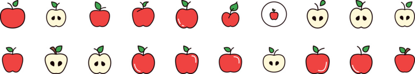 Red Apple Filled Color Icon Pack. Minimalistic Linear Pictogram for Web and Graphic Design, Apps, Banners, Social Network and Cards