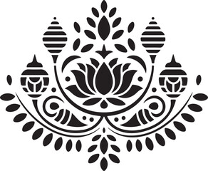 Seamless black floral swirl vector pattern with vintage Christmas ornament design