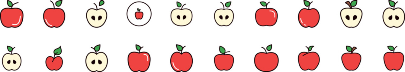 Red Apple Filled Color Icon Bundle. Minimalistic Linear Pictogram for Web and Graphic Design, Apps, Banners, Social Network and Cards