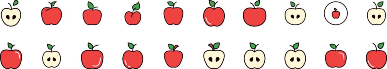 Set of Filled Color Icons of Red Apple. Minimalistic Linear Pictogram for Web and Graphic Design, Apps, Banners, Social Network and Cards