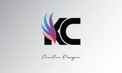 KC Feather Gradient Logo – Elegant Wing Monogram for Modern Branding & Visual Identity Design