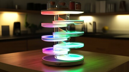 Spiral snack rack glowing with ambient motion
