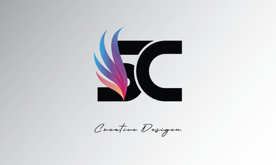 SC Feather Gradient Logo – Elegant Wing Monogram for Modern Branding & Visual Identity Design