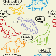 Kids Dinosaur Illustration with Speech Bubbles and Greetings.eps