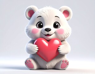 Obraz premium Adorable 3D-rendered polar bear cub holding a large red heart