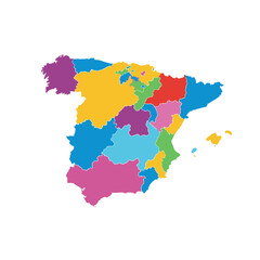 Naklejka premium Colorful map of Spain showing its autonomous communities, isolated on a white background.