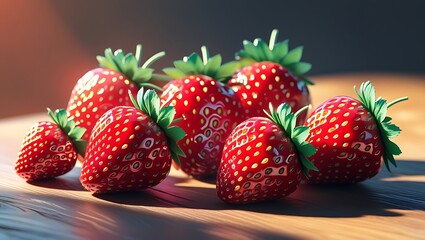  Fresh Strawberries On Wooden Table In Sunlight