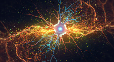 abstract neuron brain background with glowing lights