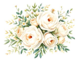 Fototapeta premium Cream Roses Floral Watercolor