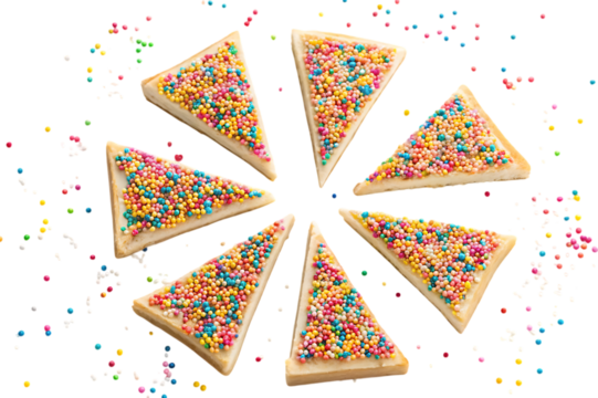 Fairy bread triangles on a black background view