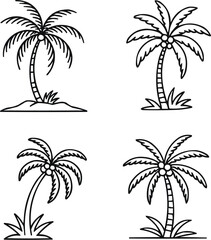 Hand-Drawn Palm Tree Line Icons  Coastal Nature Silhouettes in Minimal Style