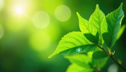 Close-up of lush green leaves gently swaying in a refreshing summer breeze, sunlight dappling through the foliage A vibrant image evoking feelings of serenity and renewal , summer, spring