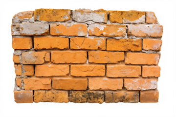 Weathered orange brick wall texture isolated on a transparent background old bricks