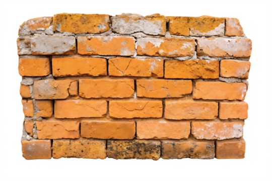 Weathered orange brick wall texture isolated on a transparent background old bricks