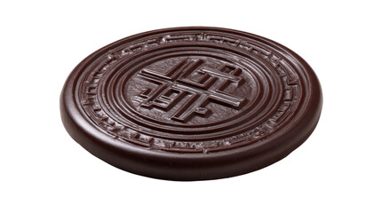 Chocolate coin with embossed symbol, traditional and playful, background. isolated on a Transparent background, PNG file.