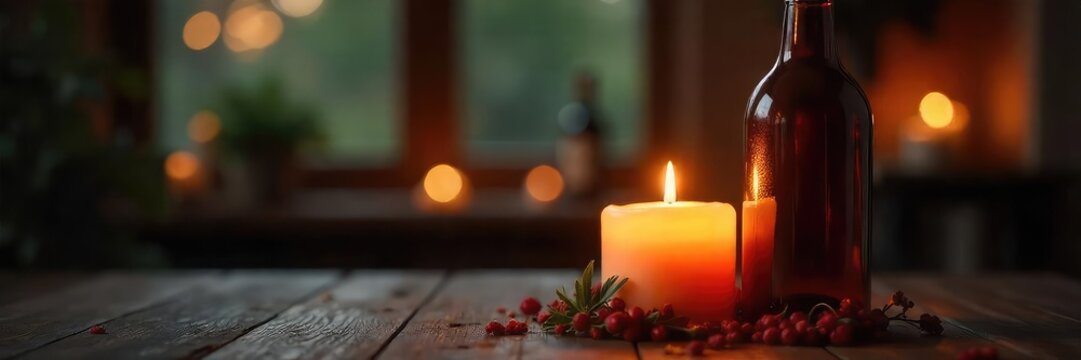 Elegant wine bottle transformed into a captivating candle holder, casting a warm, romantic glow  Perfect for home decor, ambiance, and special occasions ,  vintage,  romantic lighting,  mood lighting