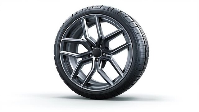 A single car tire on a white background, the tread pattern clearly visible. Ideal for automotive, transportation, vehicles, spare parts, and maintenance.