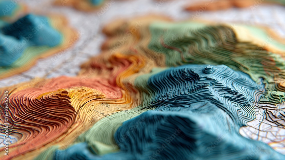 Poster abstract topographic map texture colorful hills 3d relief art design background image blue lines