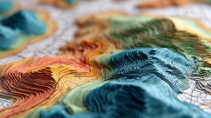 Abstract Topographic Map Texture Colorful Hills 3D Relief Art Design Background Image blue lines    