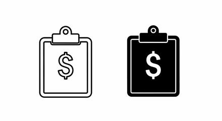 Two black and white clipboard icons, each with a dollar sign.