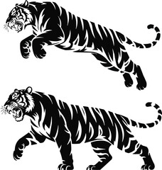 Tiger in Motion Silhouette Pack  Jungle Beast Running, Crouching, Roaring