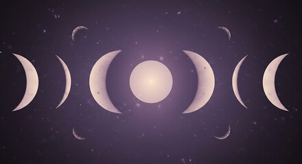 Naklejka premium Phases of Moon Illustration on Dark Purple Background