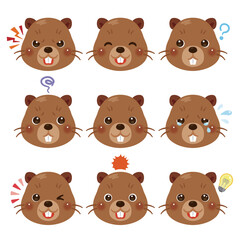 ビーバーのイラストセット　顔表情のみ